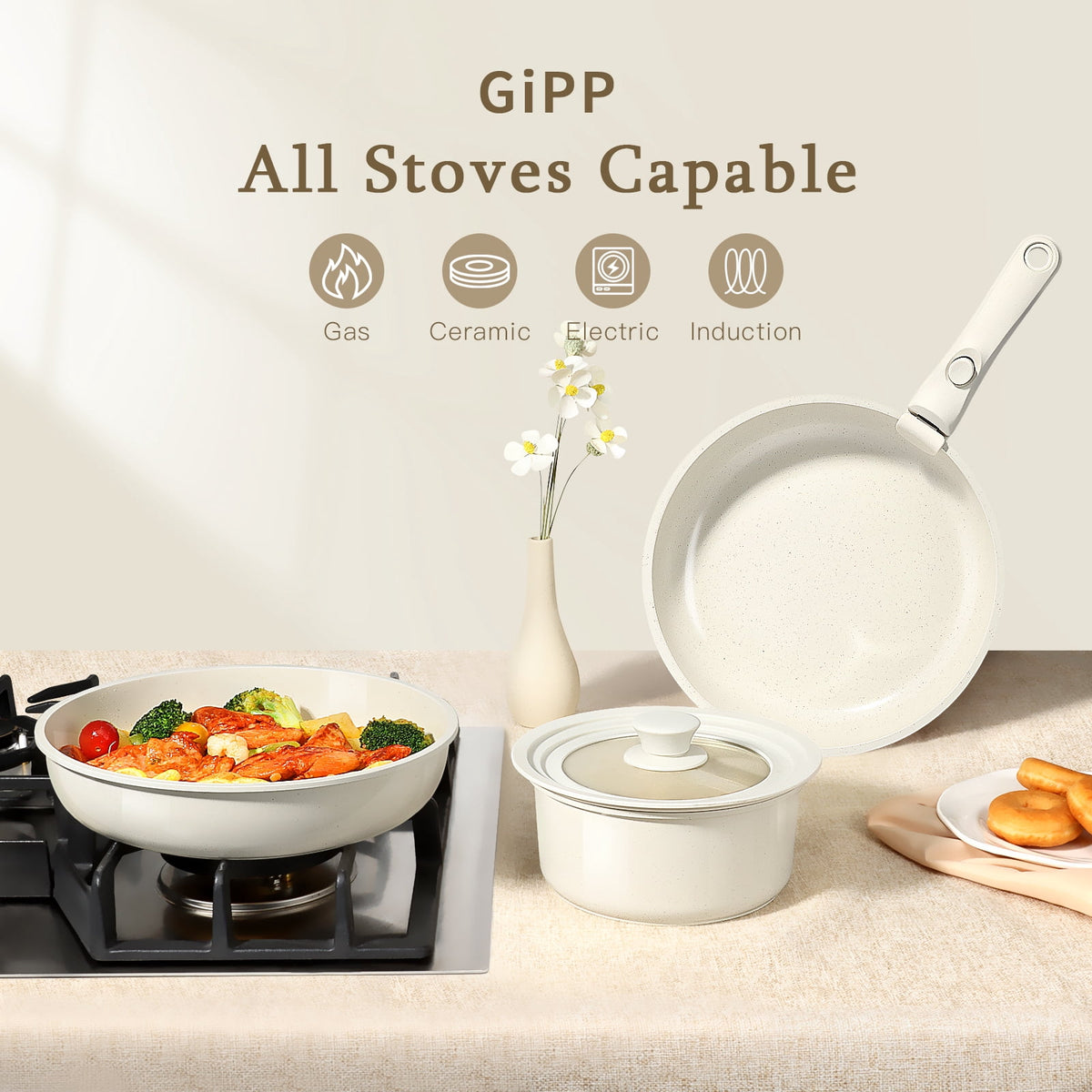 Garly Kitchen Gipp 21 Piece Ceramic Pots and Pans Set Non Stick