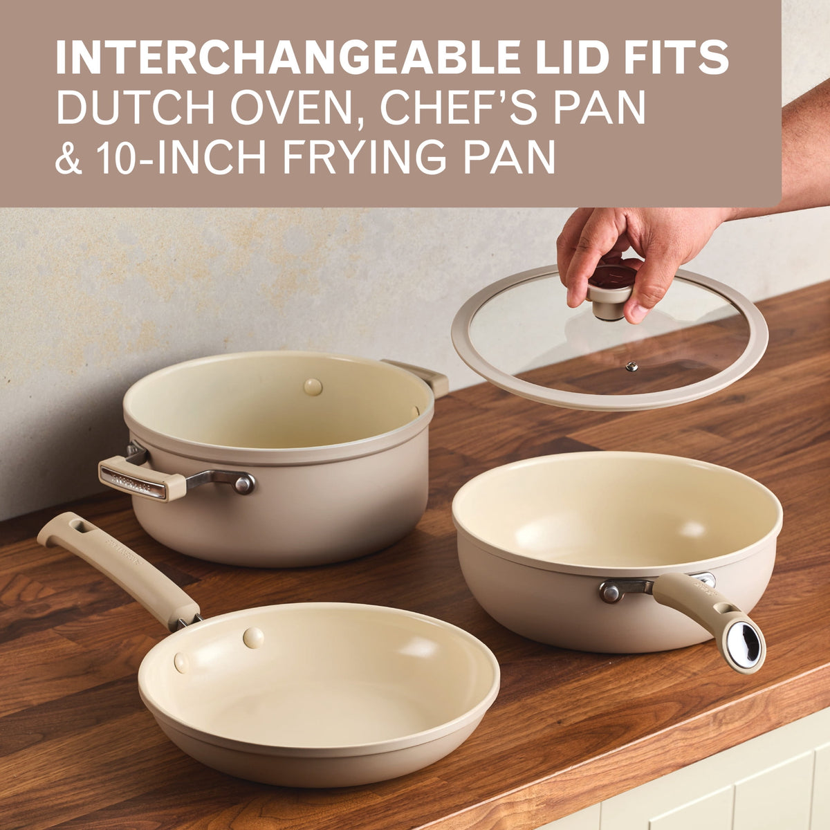 Garly Kitchen TrueCook 12-Piece Ceramic Cookware Set, Dishwasher Safe, Oven Safe to 350°F, Taupe