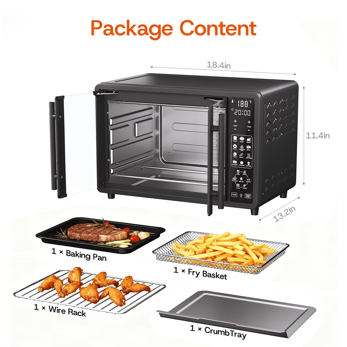 Garly Kitchen 25-Qt French Door Air Fryer Toaster Oven Combo, Bake, Broil, Roast