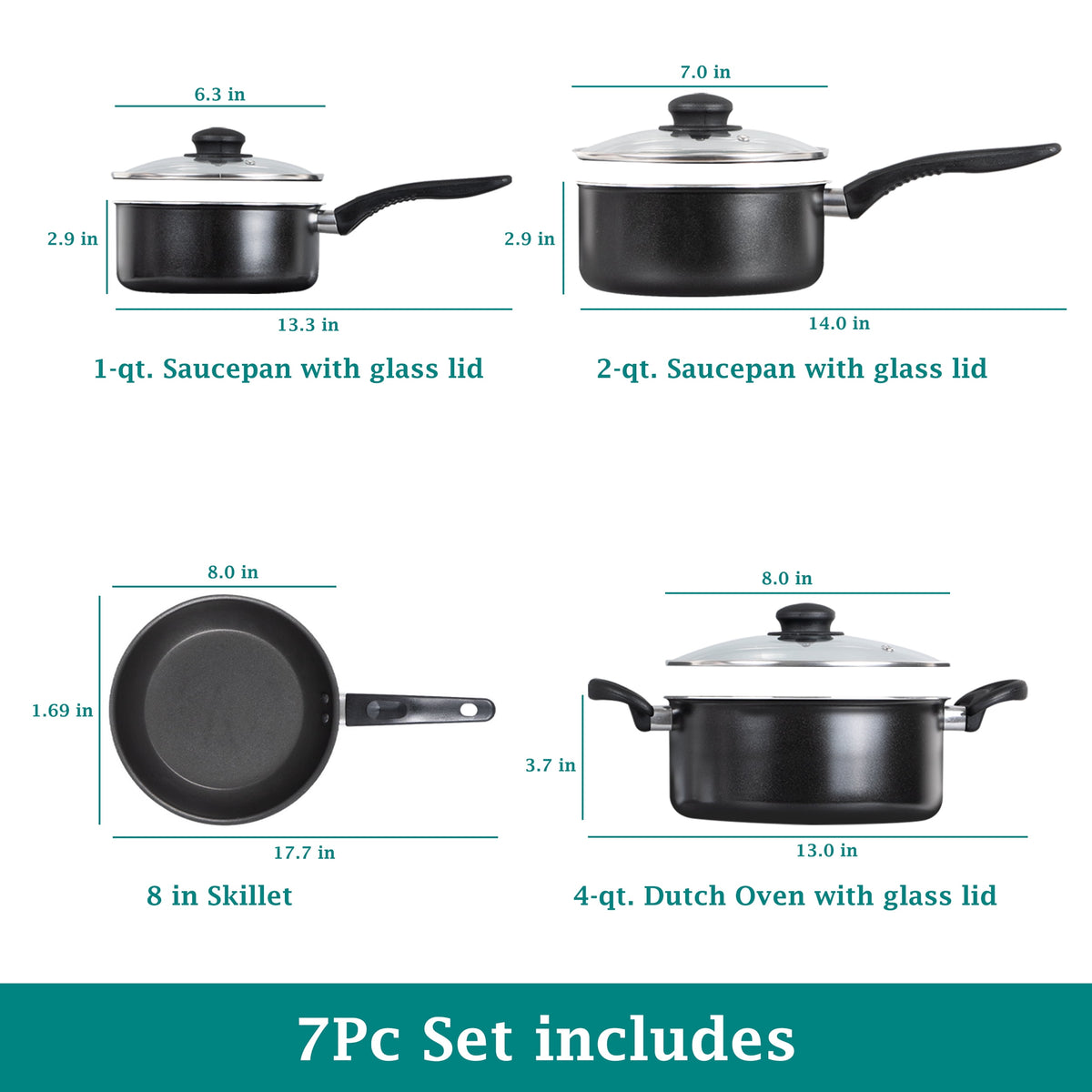 Garly Kitchen 7-Piece Nonstick Aluminum Cookware Set