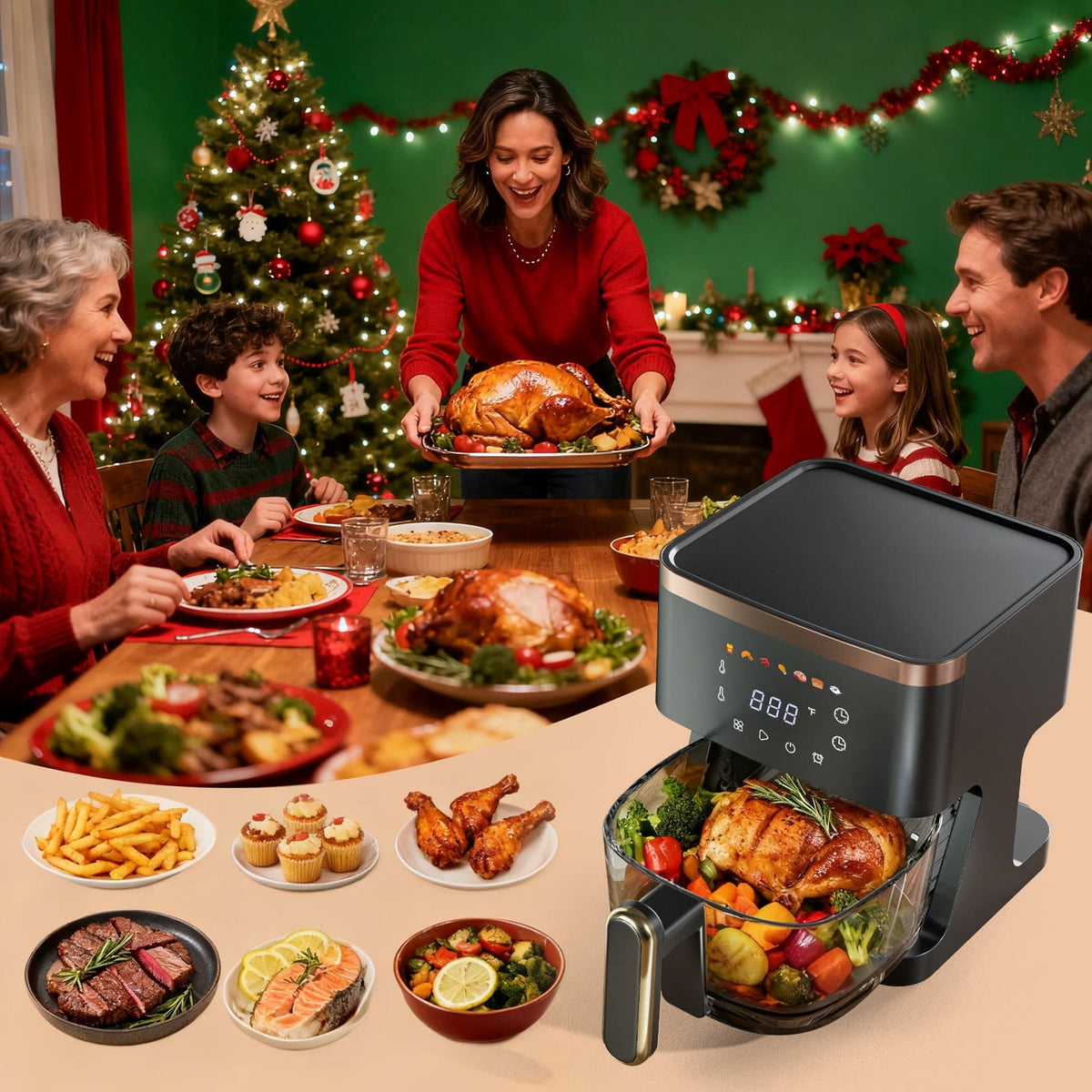Garly Kitchen 7-in-1 Air Fryer, 5-Qt Glass Basket Fryer, 360° Cooking Window, 1400W Precise Heating