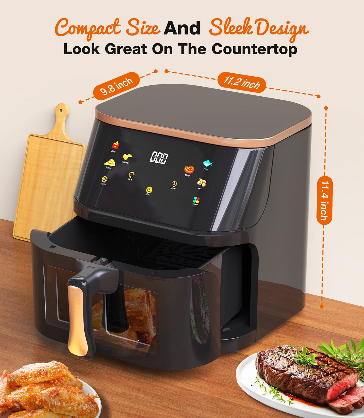 Garly Kitchen Air Fryer 8-Qt Max 450F for Cooking, 6 Presets Fry Touch Panel Easy View Window