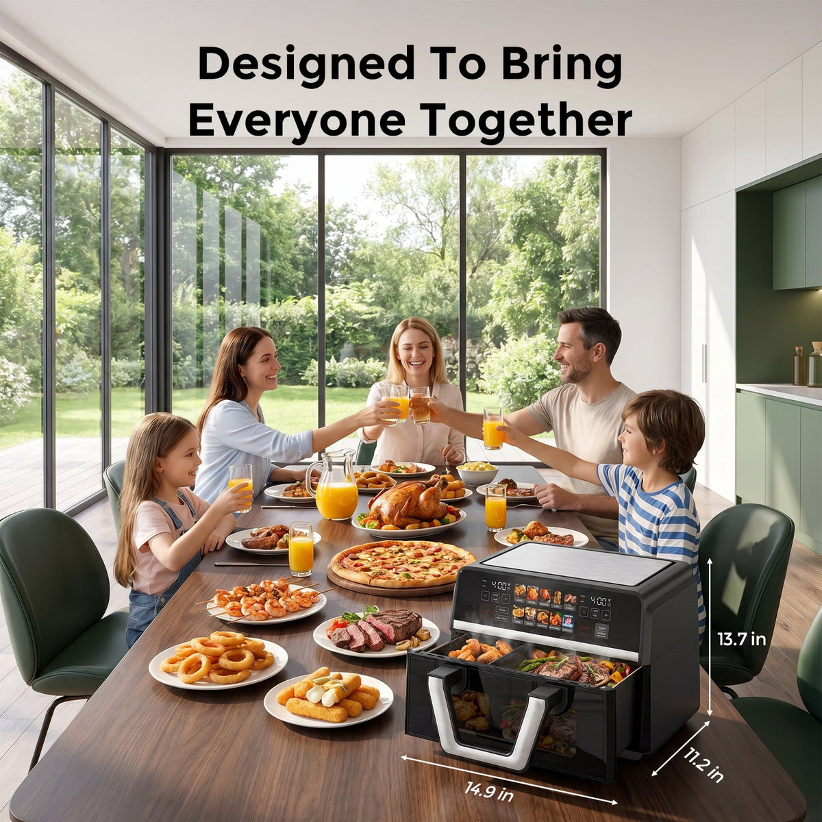Garly Kitchen 11-Qt Dual Basket Air Fryer Oven, Digital Control, View Window