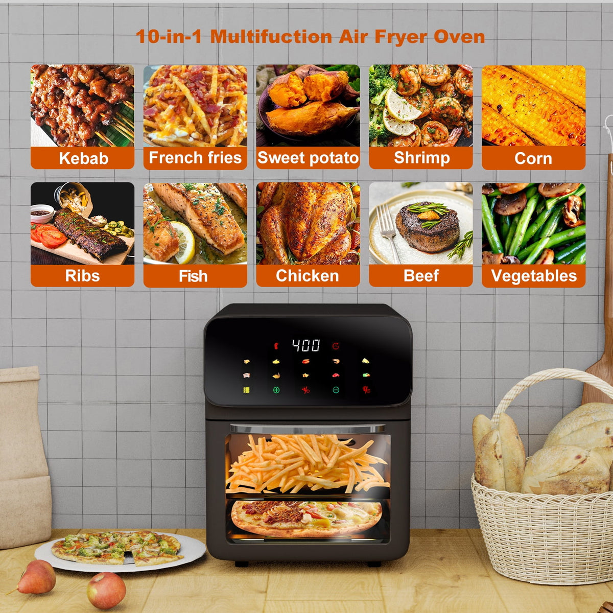 Garly Kitchen Air Fryer 12-Qt Convection Oven with 10-in-1 Multi Function