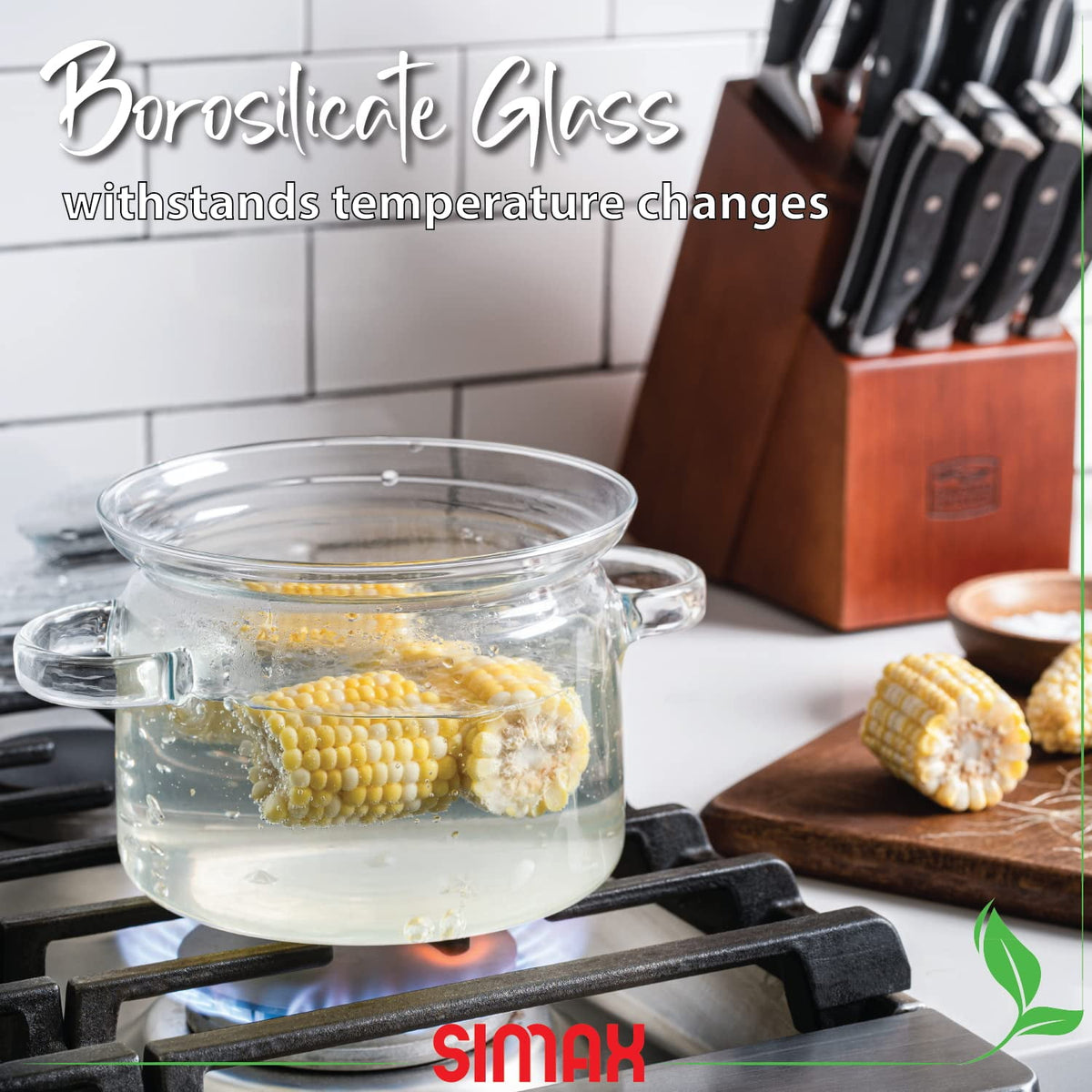 Garly Kitchen Simax Glassware 2-Qt Glass Pot With Lid, Heat Resistant Handles