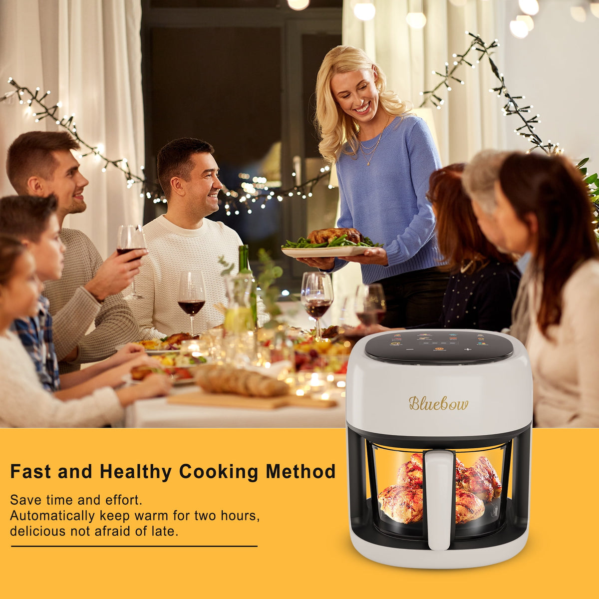 Garly Kitchen 5-Qt Air Fryer with 360° Viewing Glass Pot, 8-in-1 Digital Touchscreen