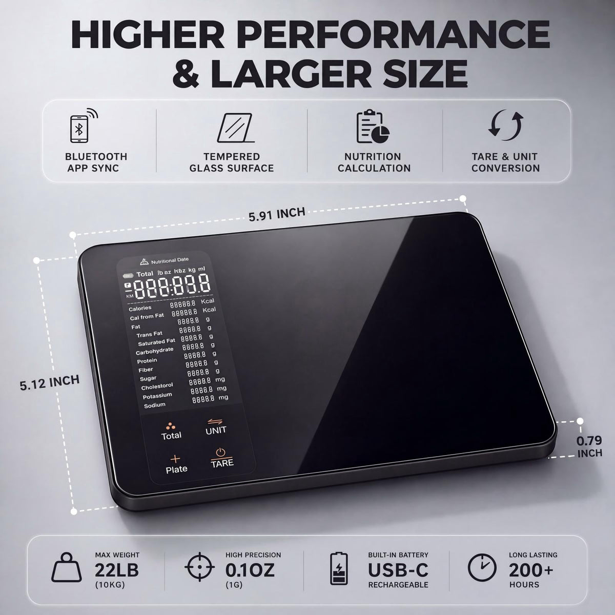 Garly Kitchen Smart Food Scale with Nutritional Calculator, Tracks Calories, Fat, Carbs & Protein