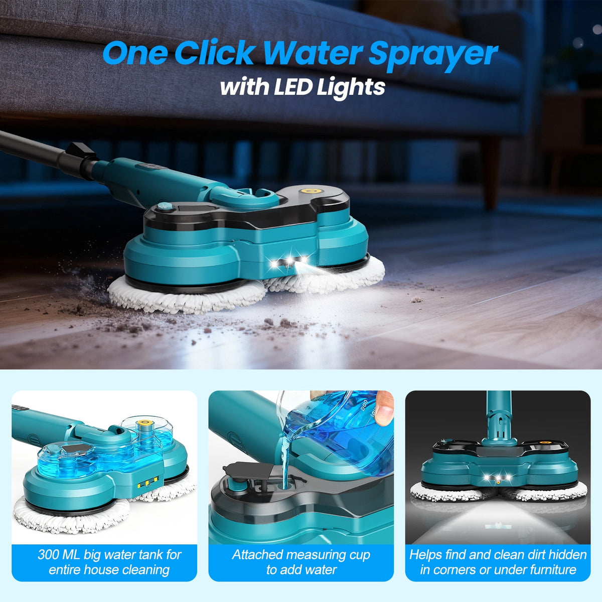 Garly Kitchen Cordless Electric Mop, Dual-Motor Power Spin Mop for Floor Cleaning with 5000 mAh