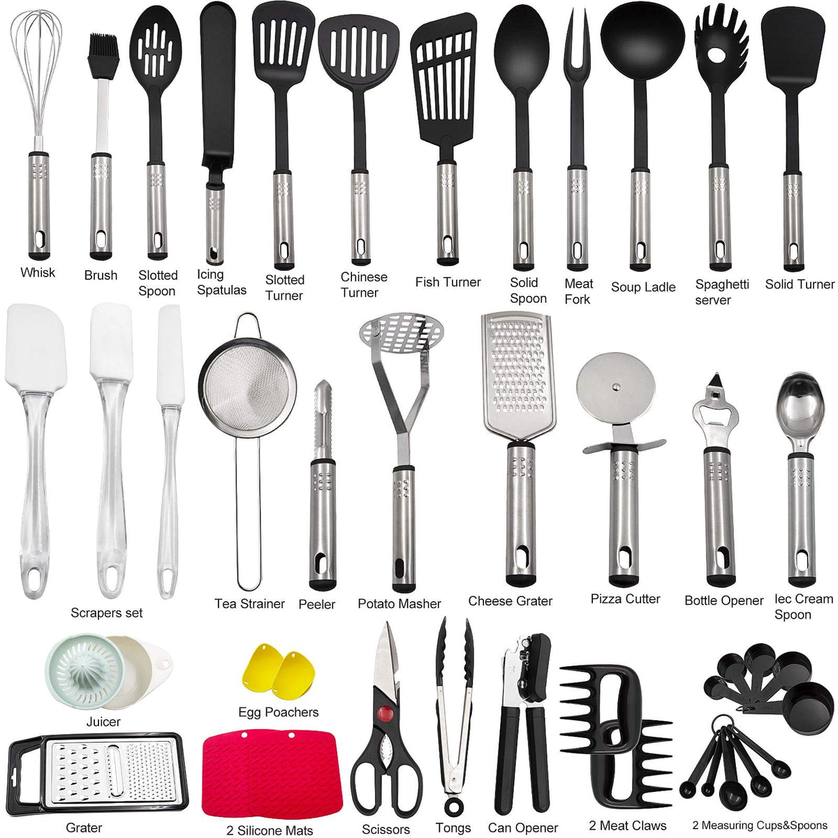 Garly Kitchen Kitchen Utensils Set, 43 PCS Nylon Utensils, Stainless Handles