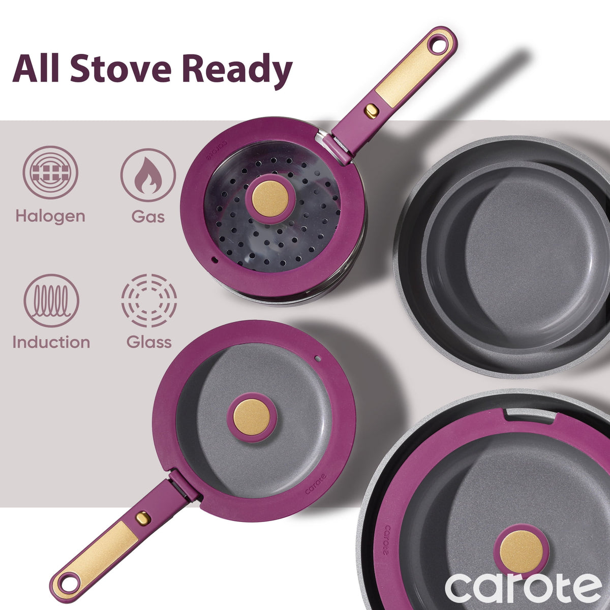 Garly Kitchen 21-Piece Nonstick Pots and Pans Set, Kitchen Cookware Set with Detachable Handle