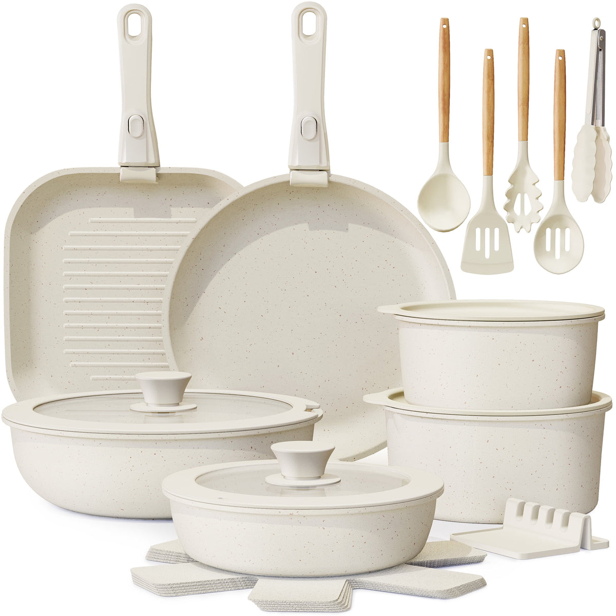 Garly Kitchen 22 Piece Pots and Pans Set Non Stick, Cookware Set with Detachable Handles, Oven Safe