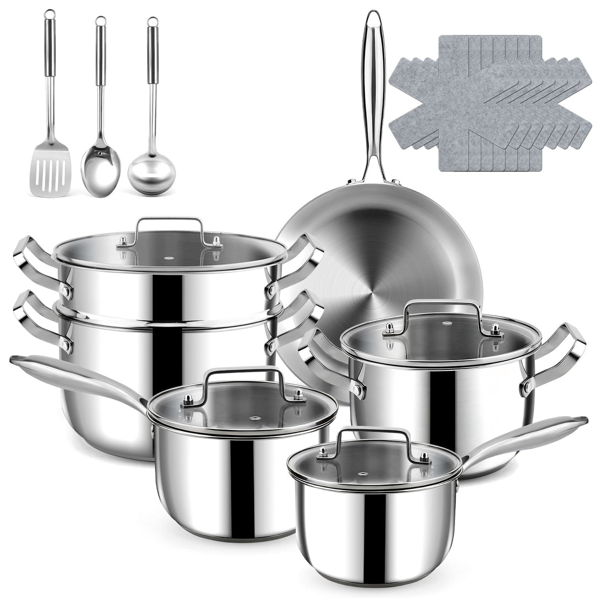 Garly Kitchen 20-Piece Triple Ply Stainless Steel Cookware Set