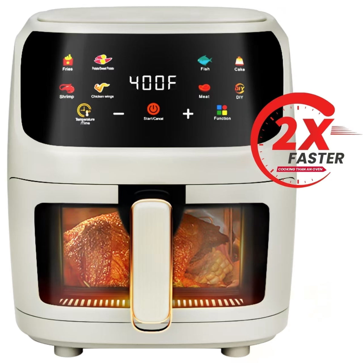 Garly Kitchen Air Fryer Large 7.5-Qt, 8-in-1 Digital Touchscreen, View Window, 1700W, Cream White