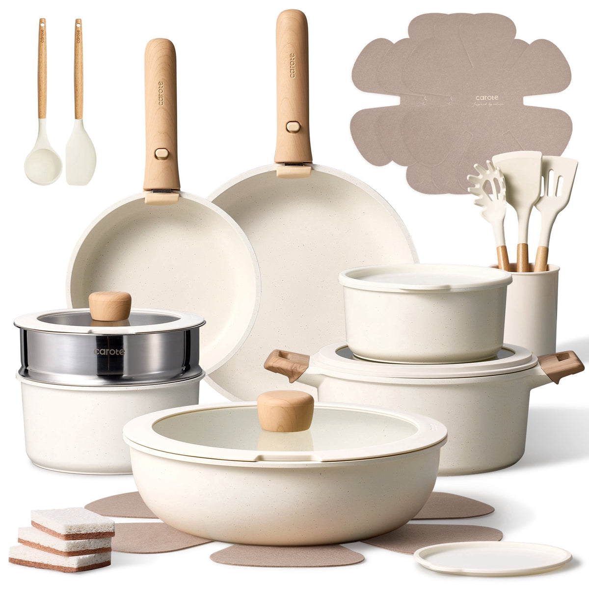 Garly Kitchen 27-Piece Nonstick Cookware Set, Pots and Pans Set with Detachable Handle