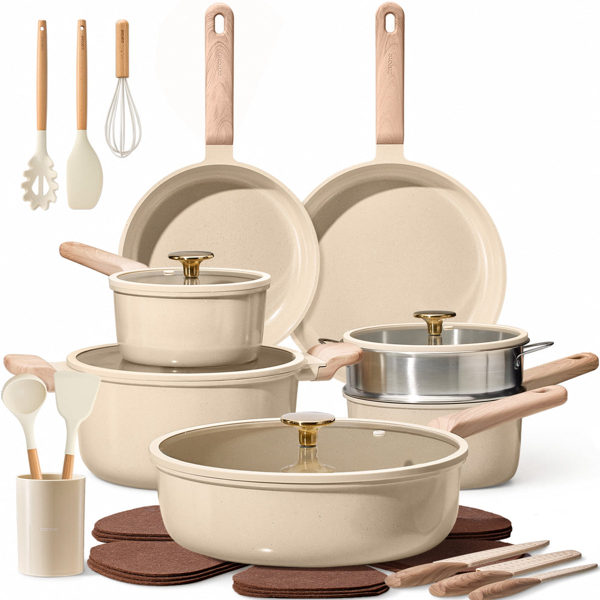Garly Kitchen 19-Piece Ceramic Pots and Pans Set, Nonstick Cookware Set with Lids