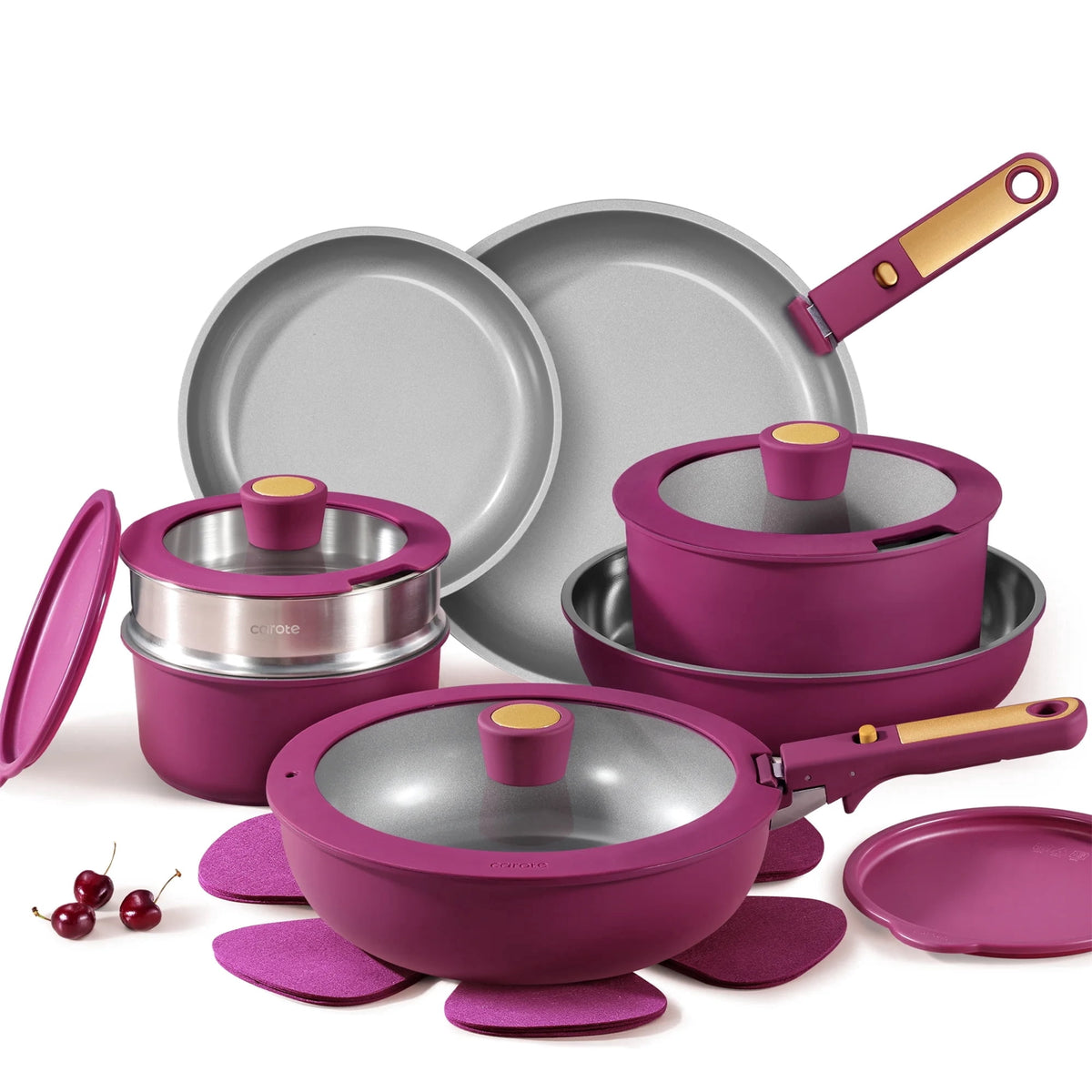 Garly Kitchen 21-Piece Nonstick Pots and Pans Set, Kitchen Cookware Set with Detachable Handle