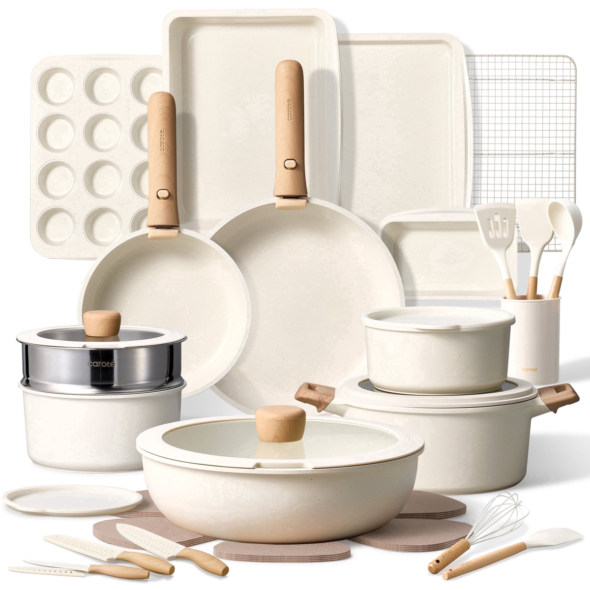 Garly Kitchen 27-Piece Nonstick Cookware Set, Pots and Pans Set with Detachable Handle