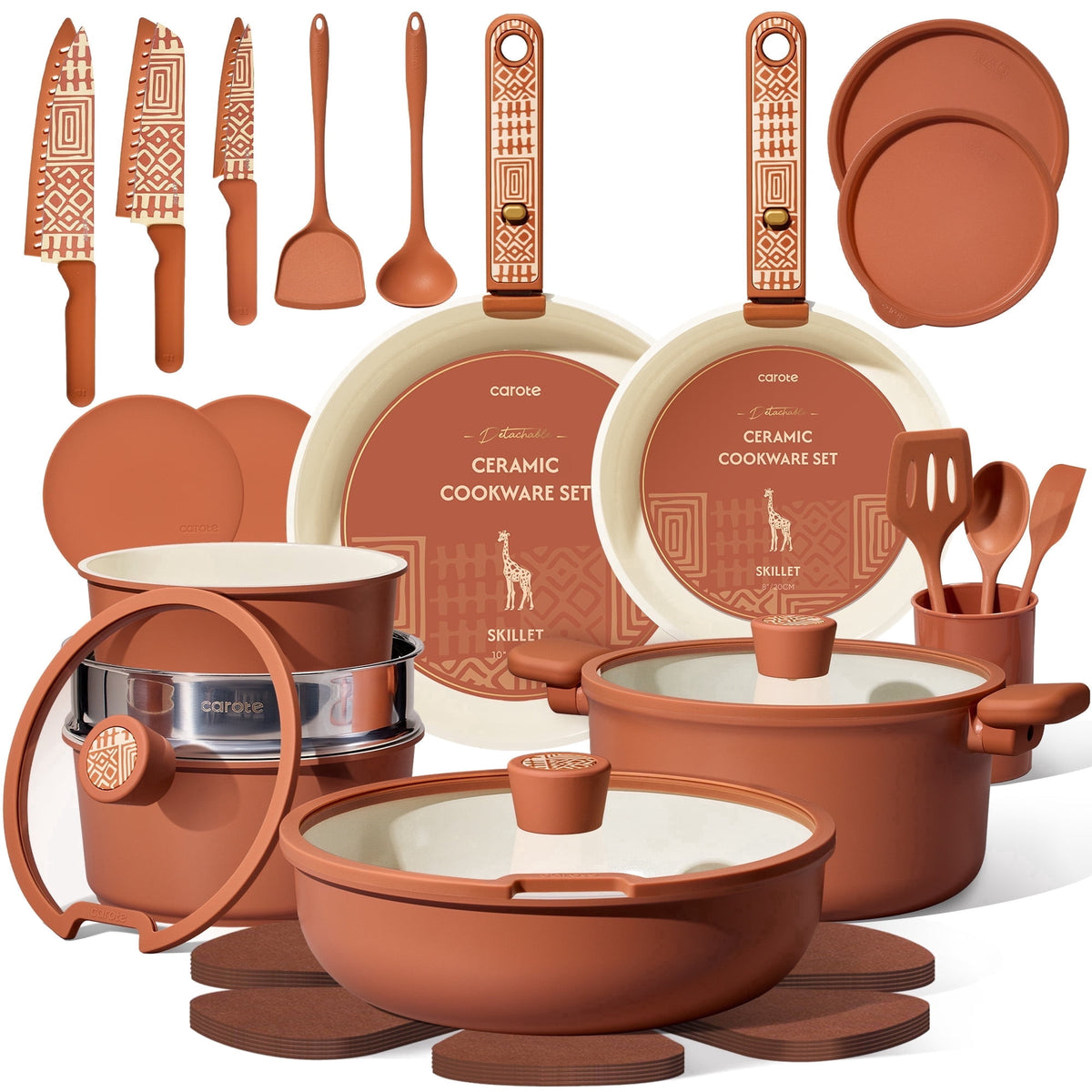 Garly Kitchen 33-Pieces Ceramic Cookware Set, Nonstick Pots and Pans with Detachable Handles