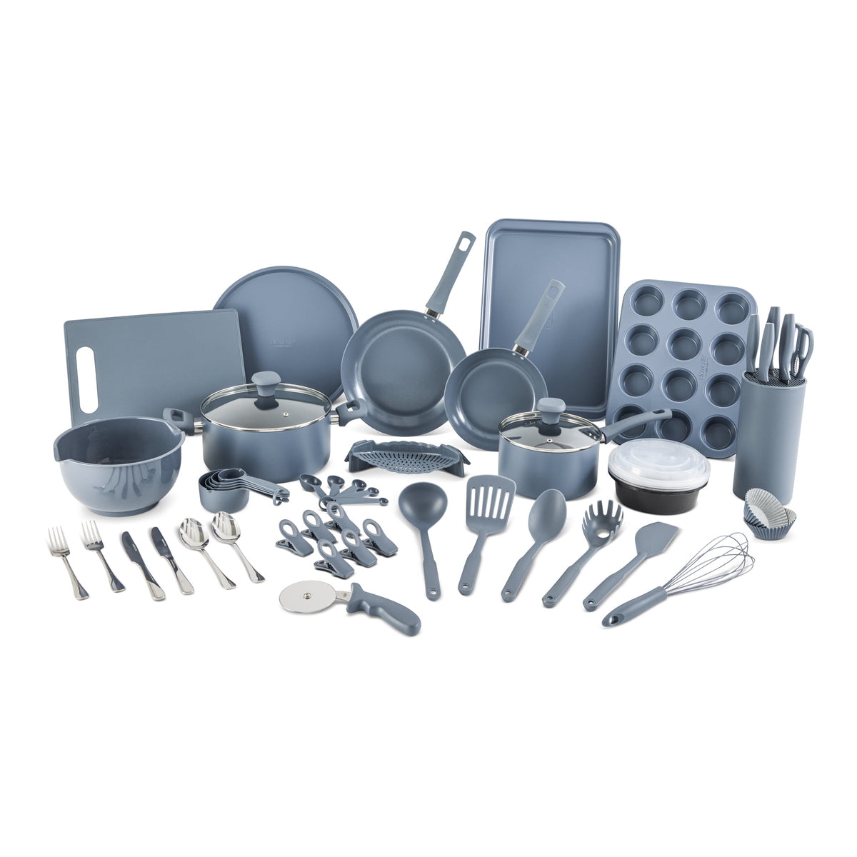 Garly Kitchen Elements by Thyme & Table 60-Piece Ceramic Non-Stick Cookware Set - Dusty Rose