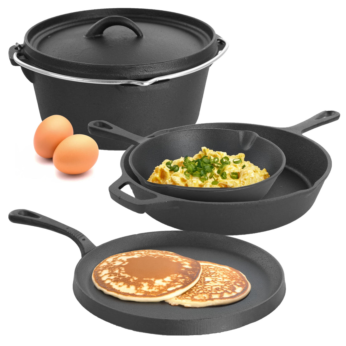 Garly Kitchen MegaChef Pre-Seasoned Cast Iron 5-Piece Kitchen Cookware Set, Pots and Pans
