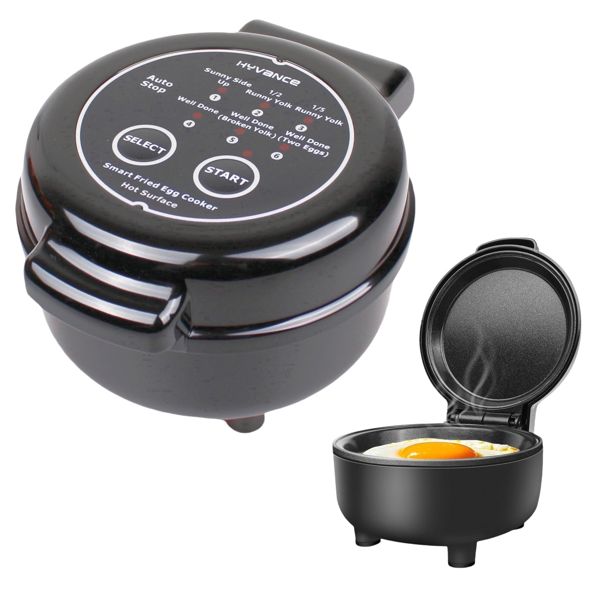 Garly Kitchen Smart Fried Egg Cooker, Automatic Sunny-Side & Over-Easy (Black)