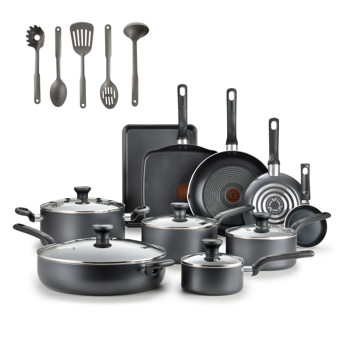 Garly Kitchen Nonstick Cookware, 20 piece Set, Grey, B087SKDW
