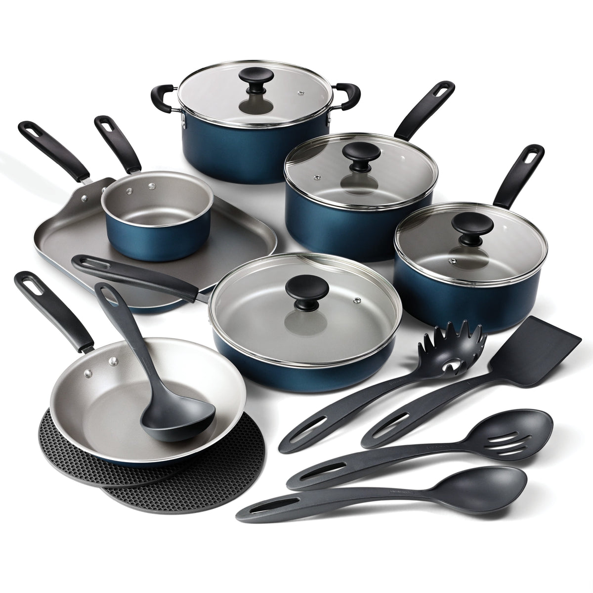 Garly Kitchen 18-Piece Nonstick Cookware Set Blue