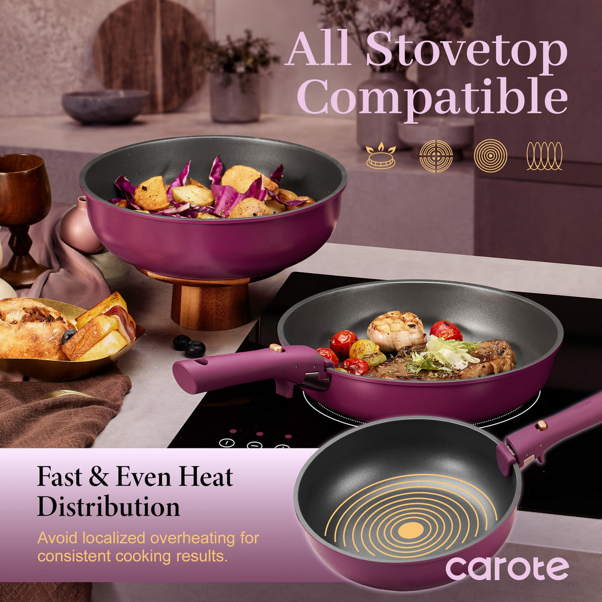 Garly Kitchen 20 Pcs Nonstick Cookware Sets, Pots and Pans Set with Detachable Handles, Oven Safe