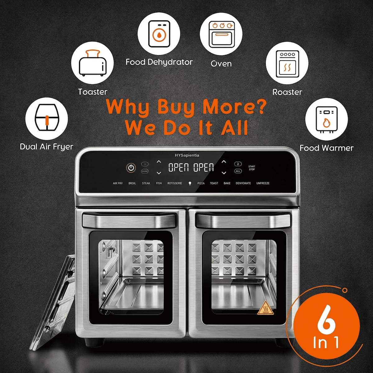 Garly Kitchen 24-Qt Dual Zone Air Fryer Oven With Rotisserie