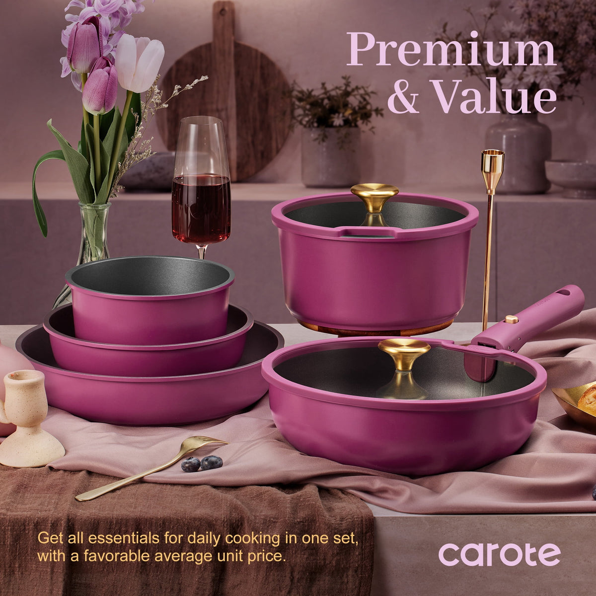 Garly Kitchen 20 Pcs Nonstick Cookware Sets, Pots and Pans Set with Detachable Handles, Oven Safe