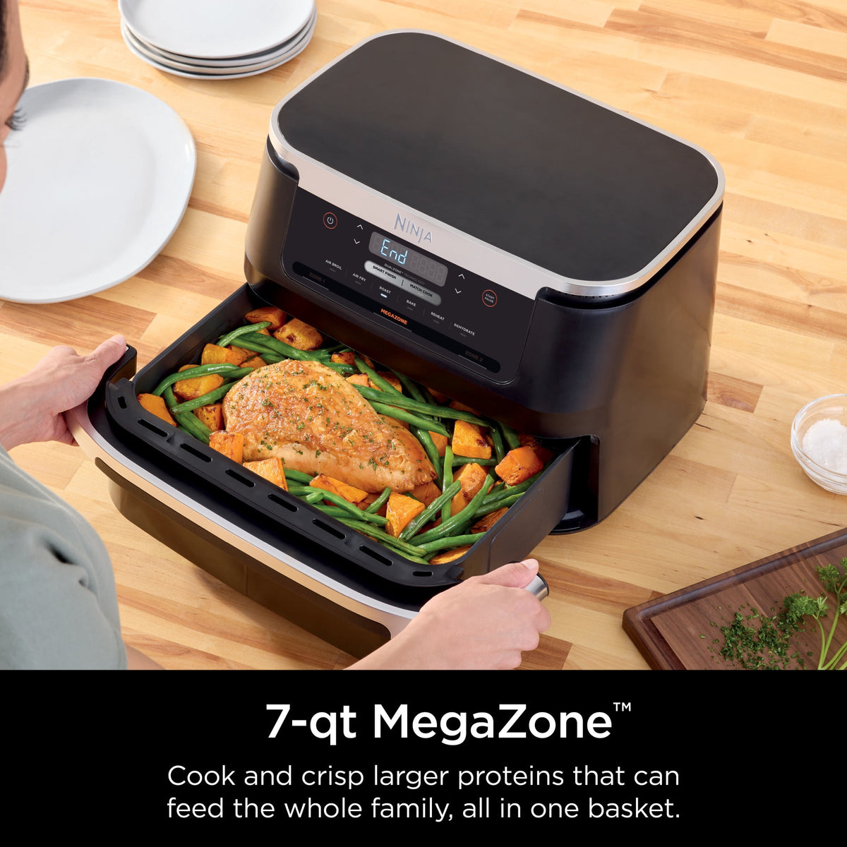 Garly Kitchen Air Fryer 7-Qt, DualZone FlexBasket, 6-in-1, Smart Finish, Cook 2 Foods 2 Ways