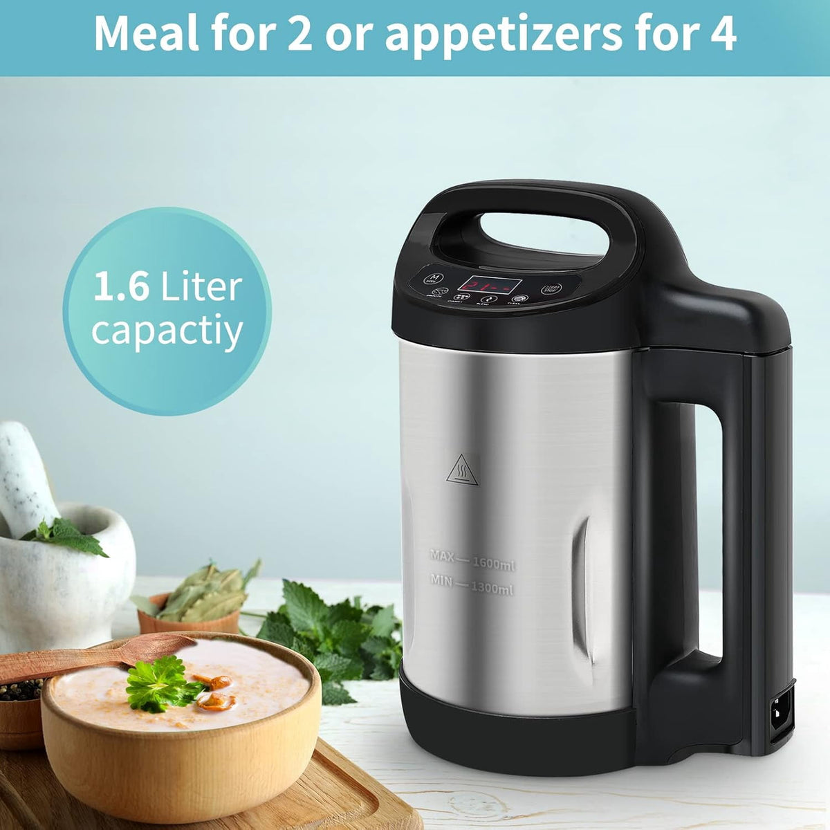 Garly Kitchen 1.6L 4-in-1 Multifunctional Electric Hot Pot Milk & Soup Maker with Smart Control