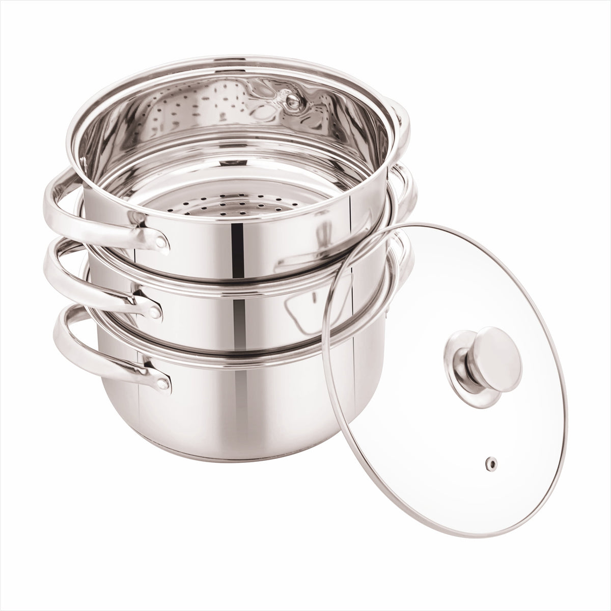 Garly Kitchen 20-Piece Stainless Steel Cookware Set with Glass Lids, Steamer