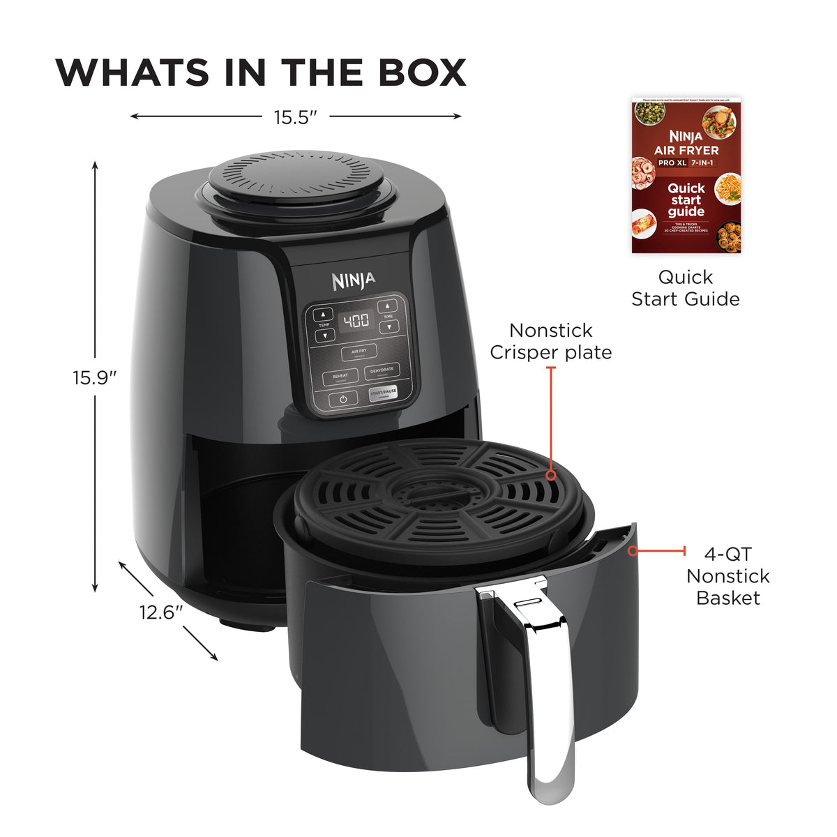 Garly Kitchen 4-Qt Air Fryer, 3 Functions, Air Fry, Reheat, and Dehydrate, Dishwasher Safe