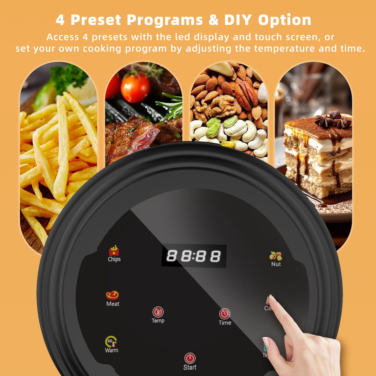 Garly Kitchen Air Fryer, 5-Qt Glass Air Fryer with Max 410°F, LED Digital Touchscreen