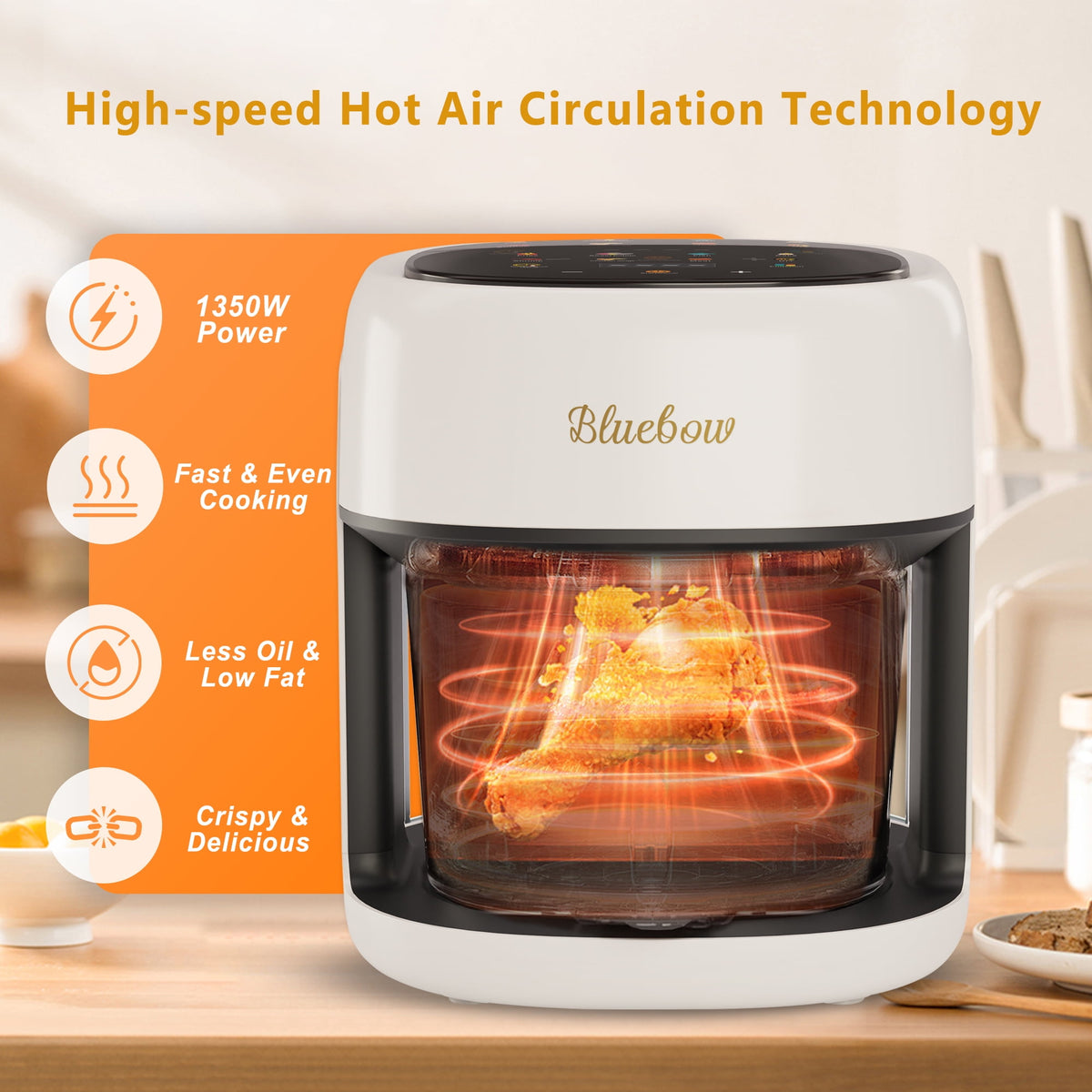 Garly Kitchen 5-Qt Air Fryer with 360° Viewing Glass Pot, 8-in-1 Digital Touchscreen