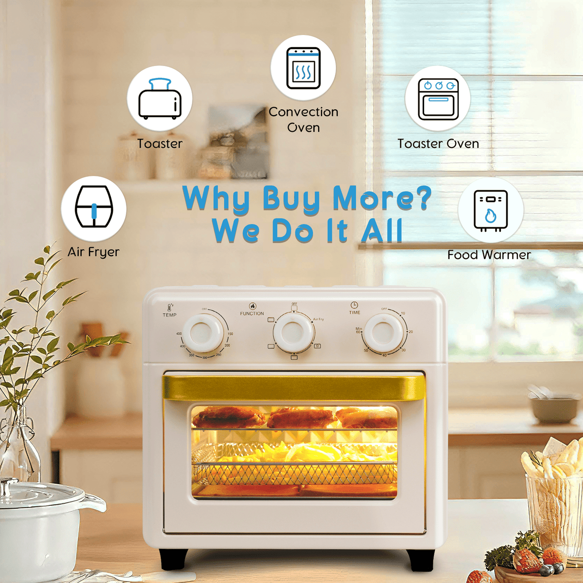 Garly Kitchen 10.6-Qt Air Fryer Toaster Oven, 1000W Air Fryer Oven Combo, 3-Layer Cooking
