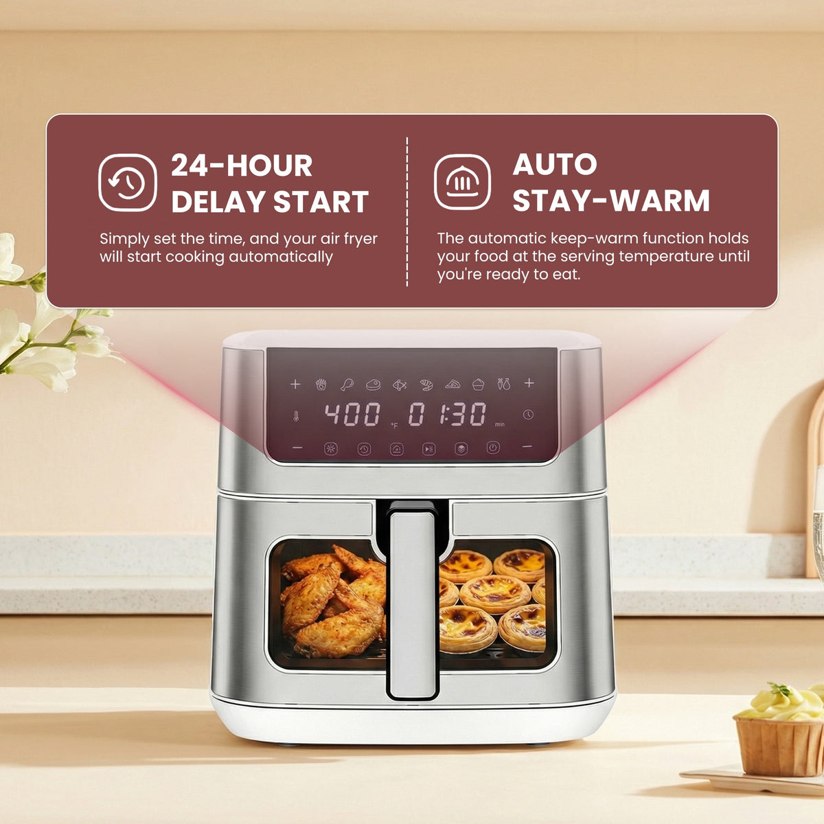Garly Kitchen EDX 6-Qt Stainless Steel Air Fryer with Digital Touchscreen, 1500W, 8 Presets