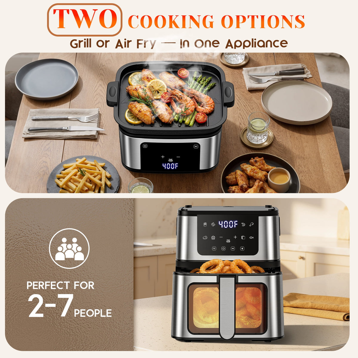 Garly Kitchen 7.5-Qt 10-in-1 Air Fryer Oven with Grill Plate, LCD Digital Control, View Window