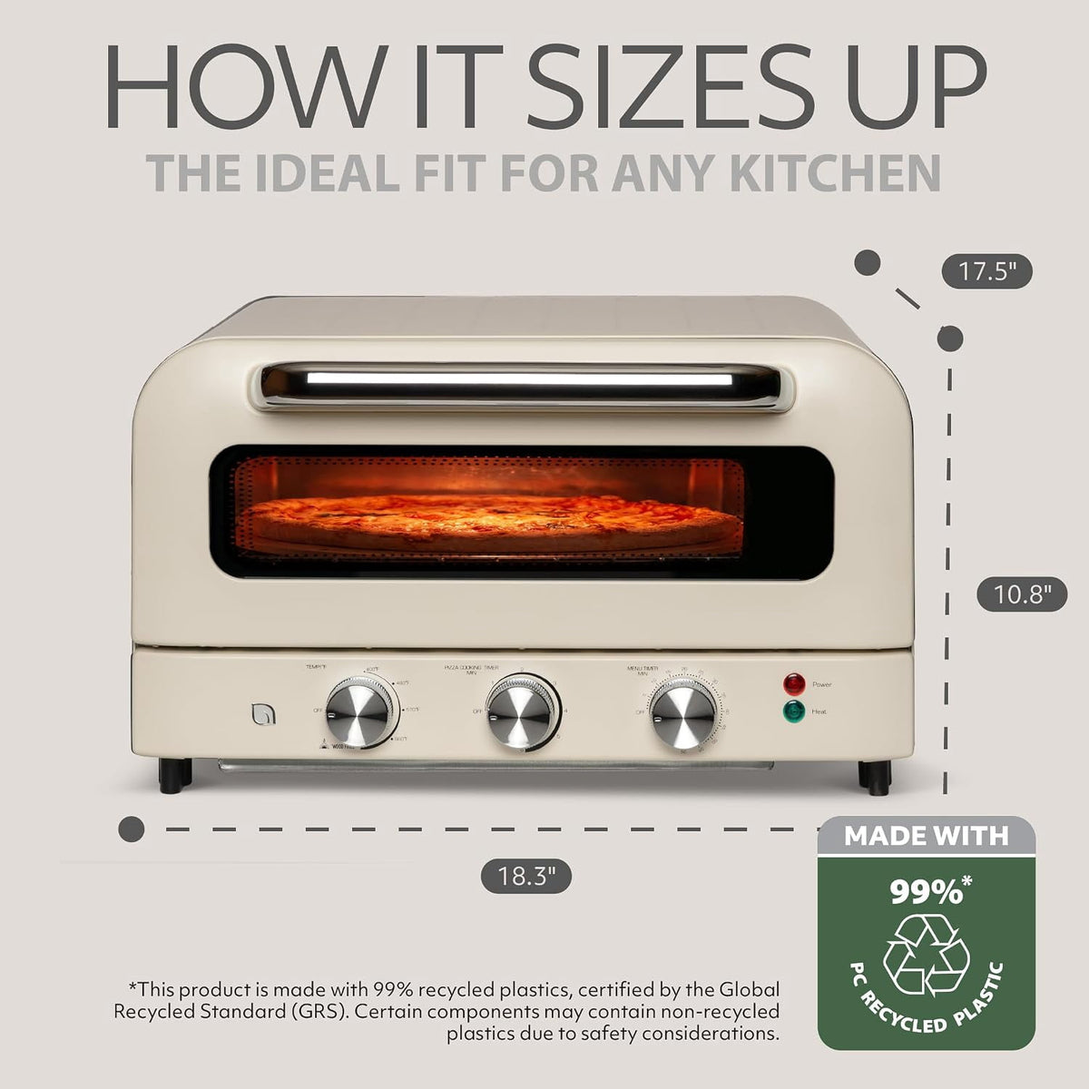 Garly Kitchen Willow 1800W Electric Pizza Oven, White - Indoor Countertop Pizza Maker