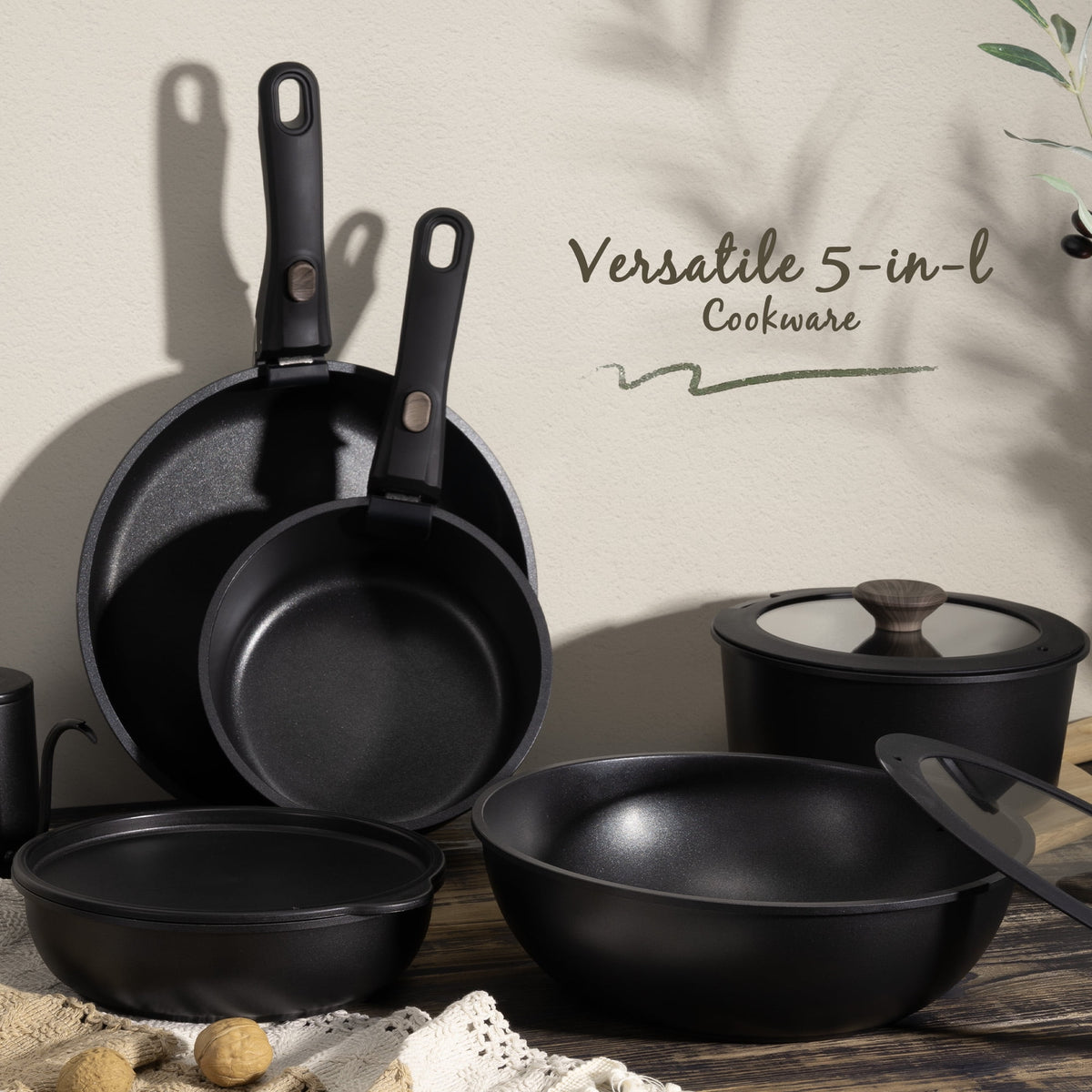 Garly Kitchen 20-Piece Pots and Pans Set, Nonstick Cookware Set with Detachable Handles