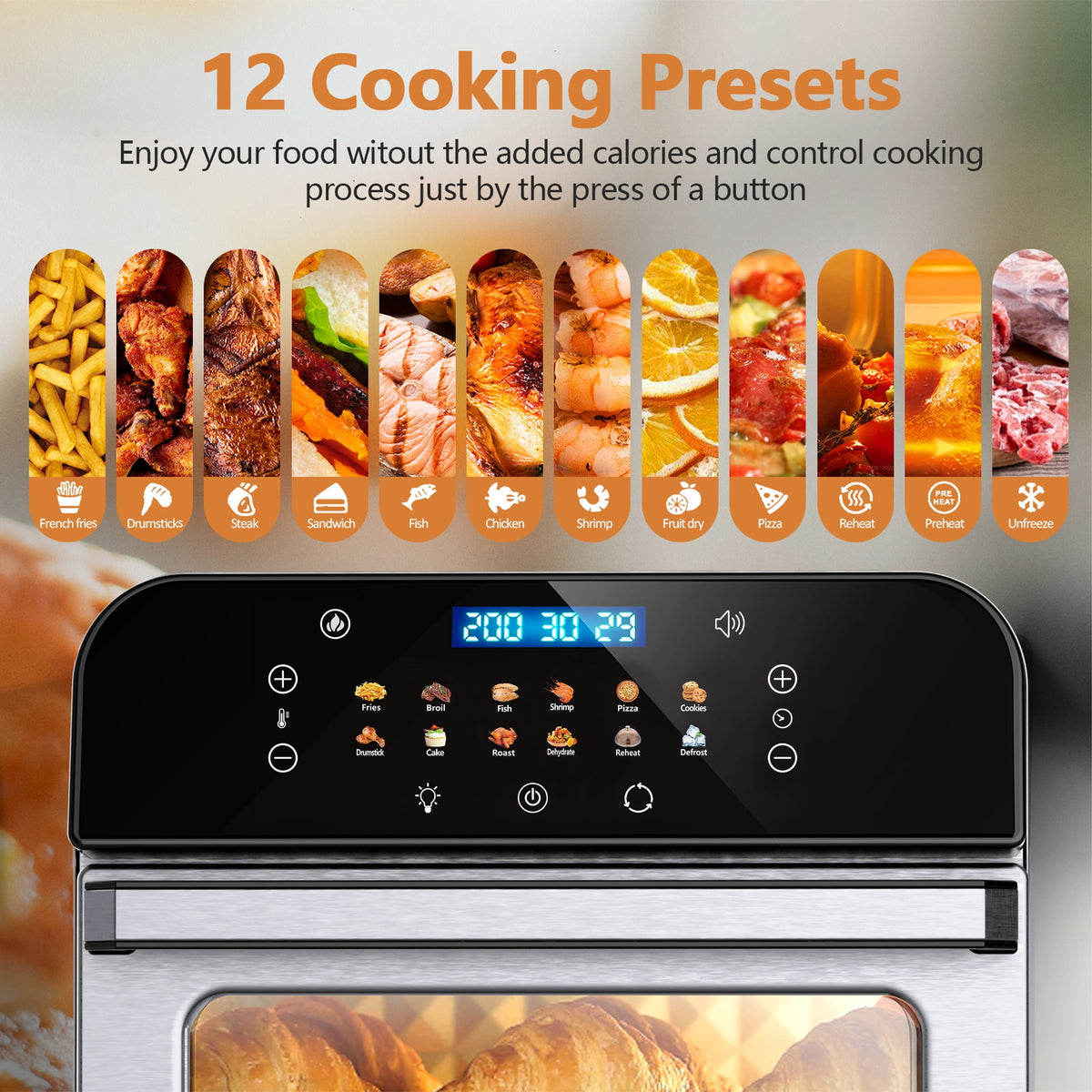 Garly Kitchen 12-Qt Touchscreen Air Fryer Toaster Oven, 12 Pre-set Menus, Clear Window, Less Oil