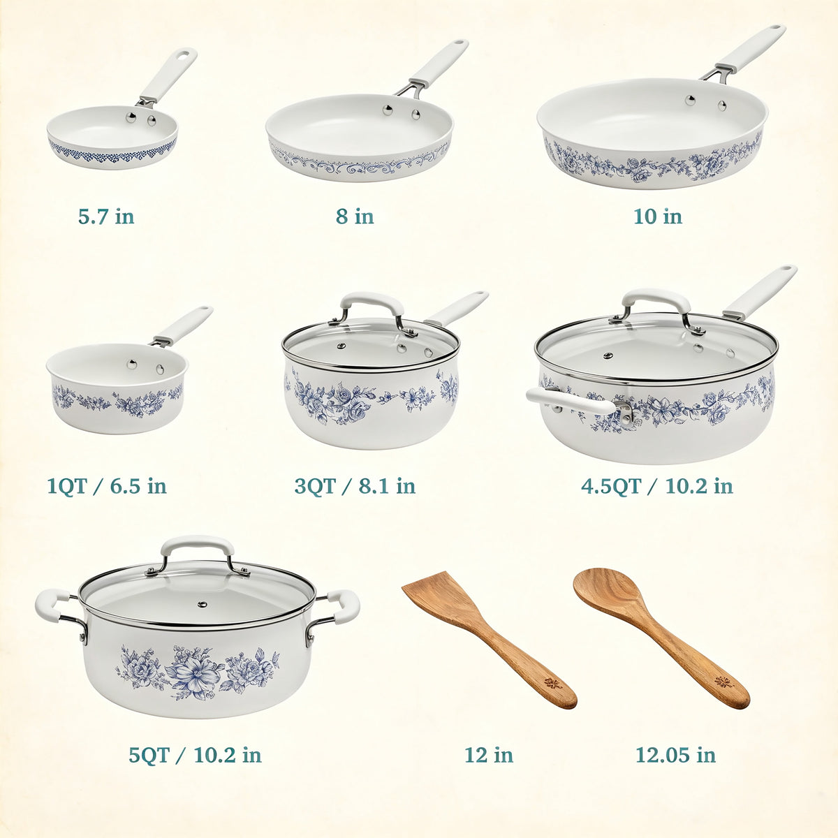 Garly Kitchen 12-Piece Classic Aluminum Cookware Set, Ceramic Nonstick