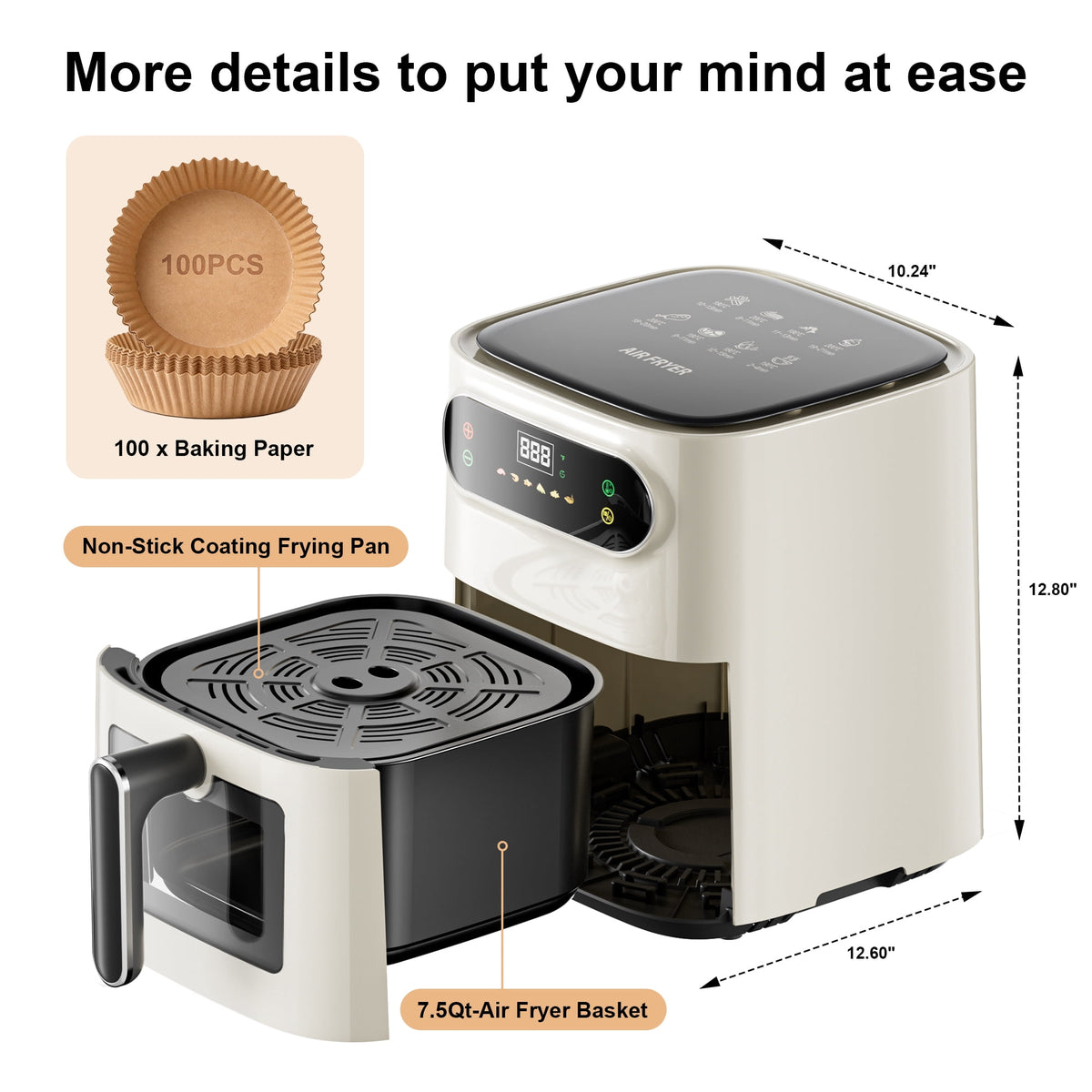 Garly Kitchen 7.5-Qt Air Fryer, 1600W Multifunction Air Fryer with View Window