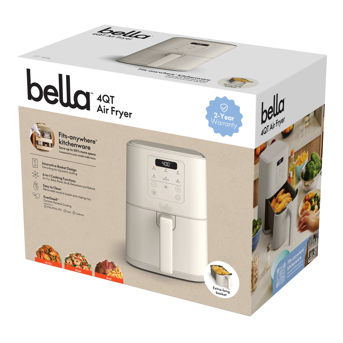 Garly Kitchen bella 4-Qt Slim Digital Air Fryer with ™ Ceramic Nonstick Coating
