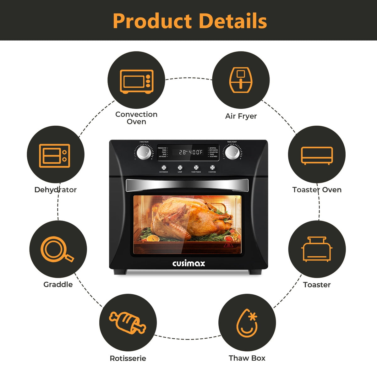 Garly Kitchen Air Fryer Oven, 10-in-1 Convection Oven, 24-Qt Air Fryer Combo