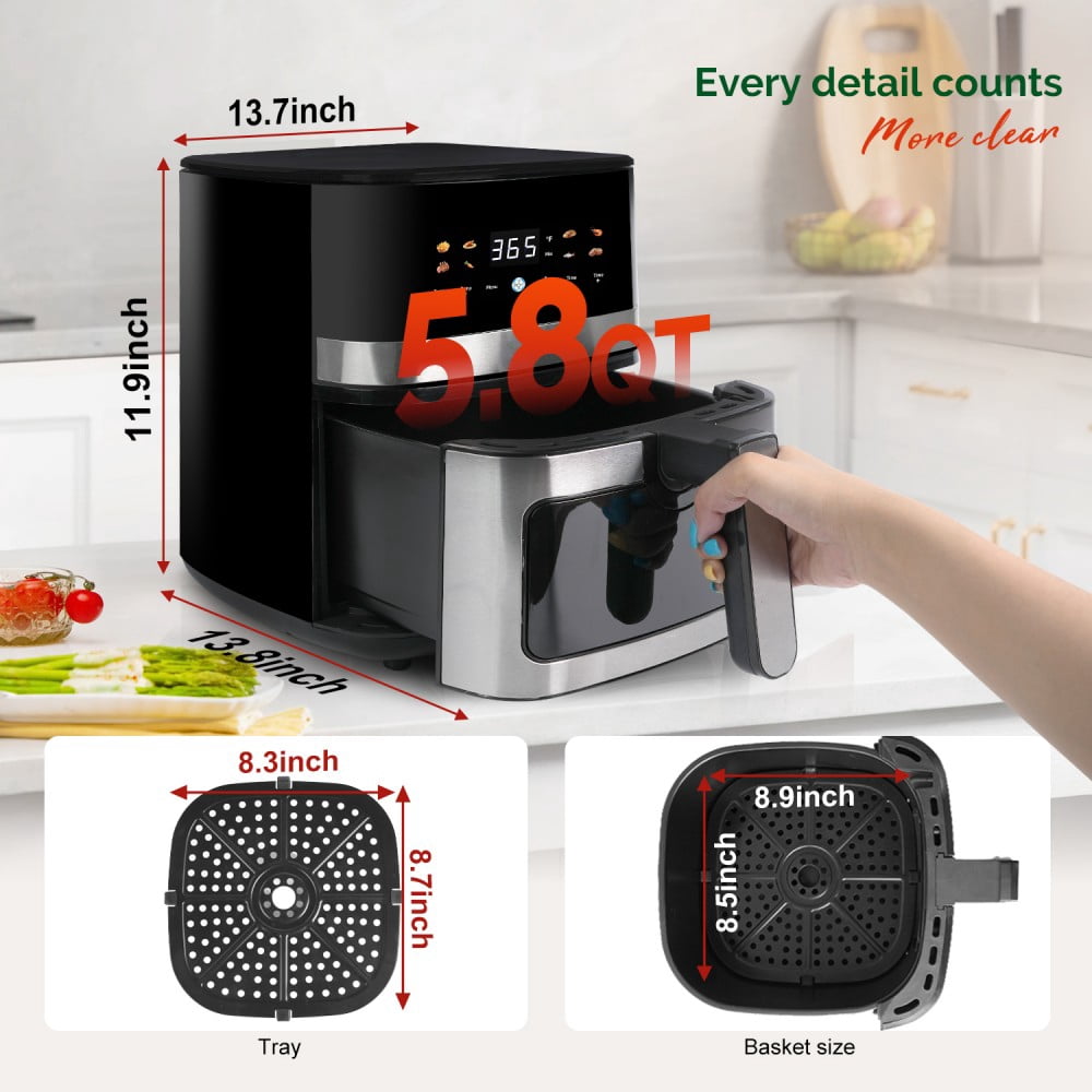 Garly Kitchen 5.8-Qt Air Fryer, 8-in-1 Touch Screen with View Window, Ideal Kitchen