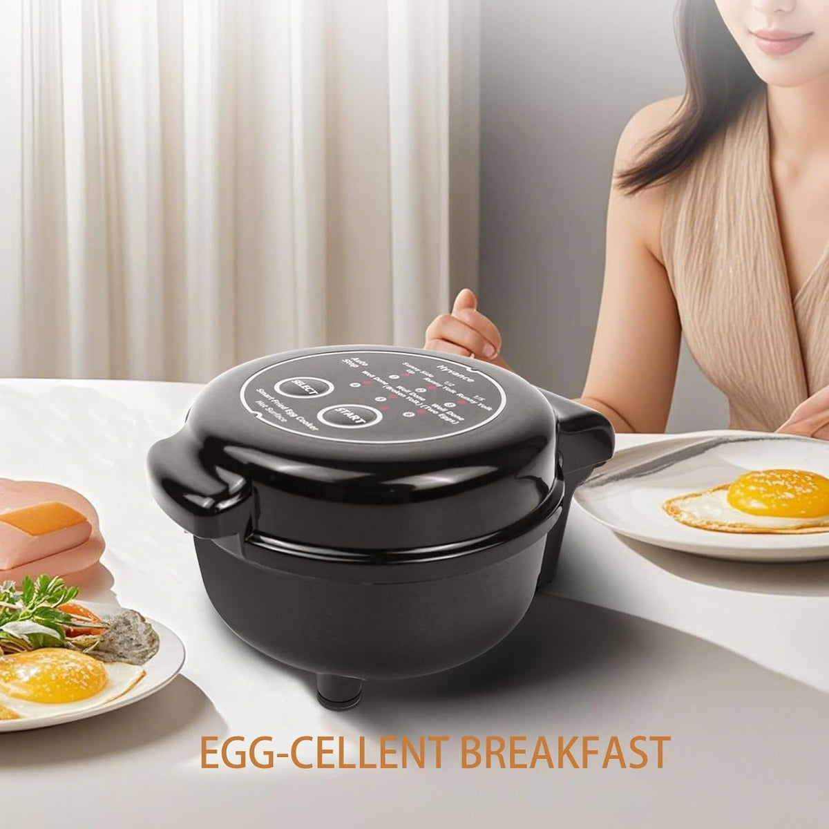 Garly Kitchen Smart Fried Egg Cooker, Automatic Sunny-Side & Over-Easy (Black)