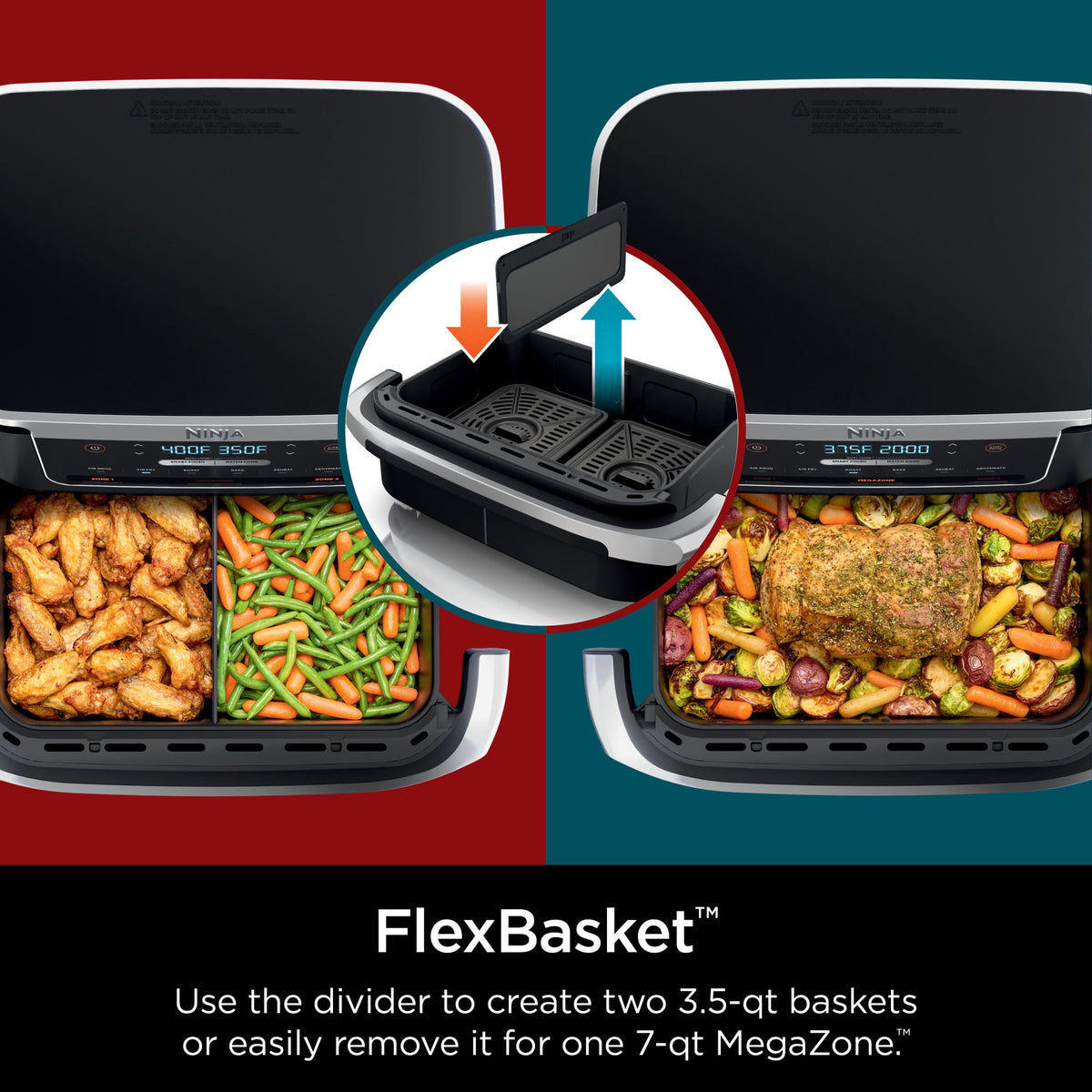 Garly Kitchen Air Fryer 7-Qt, DualZone FlexBasket, 6-in-1, Smart Finish, Cook 2 Foods 2 Ways