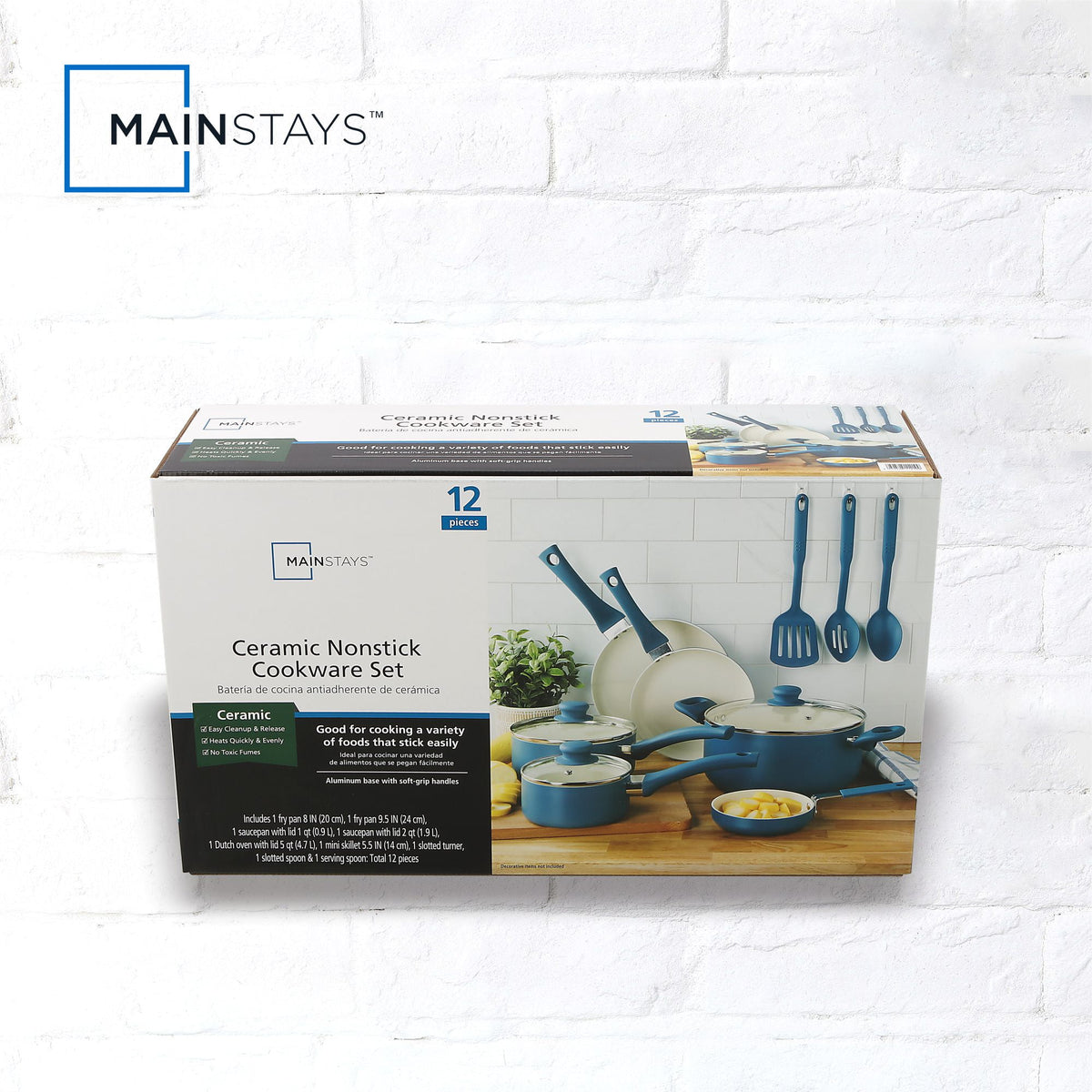 Garly Kitchen 12 Piece Ceramic Nonstick Aluminum Cookware Set, Corsair Blue